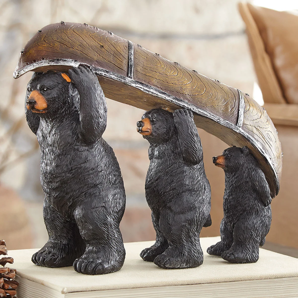 Bear Family Canoe Sculpture