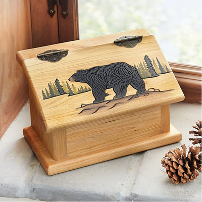 Black Bear Wood Carved Keepsake Box