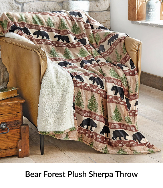 Bear Forest Plush Sherpa Throw