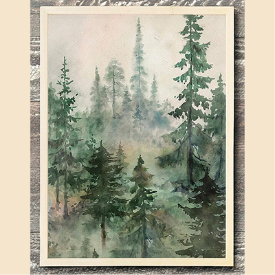 Misty Forest Watercolor Wall Art