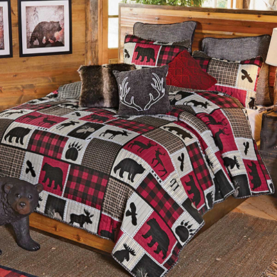 Wildlife Icons Lodge Plaid Quilt Bedding