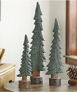 Wood Carved Pine Trees - Set of 3