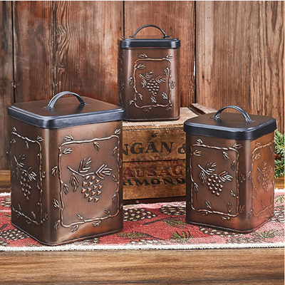 Pinecones Metal Canisters - Set of 3