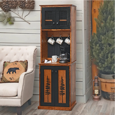Pine Tree Forest Coffee Bar/Cabinet
