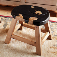 Hand-Carved Wood Bear Footstool