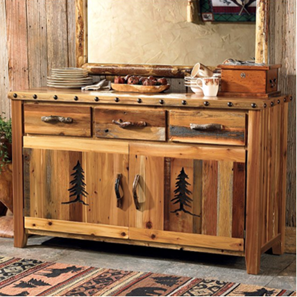 Barnwood Buffet w/Tree Carvings