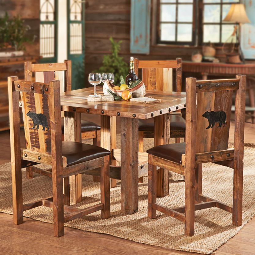 Carved Bear Barnwood Table and Chairs (5 pcs)