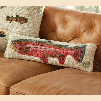 Colorful Trout Hooked Wool Pillow