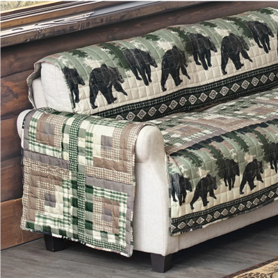 Black Bear Log Cabin Loveseat Cover