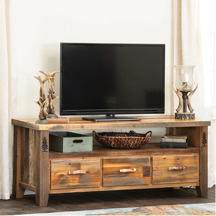 Barnwood with Carved Trees TV Stand
