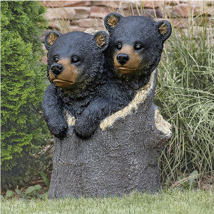 Black Bear Cubs Garden Statue