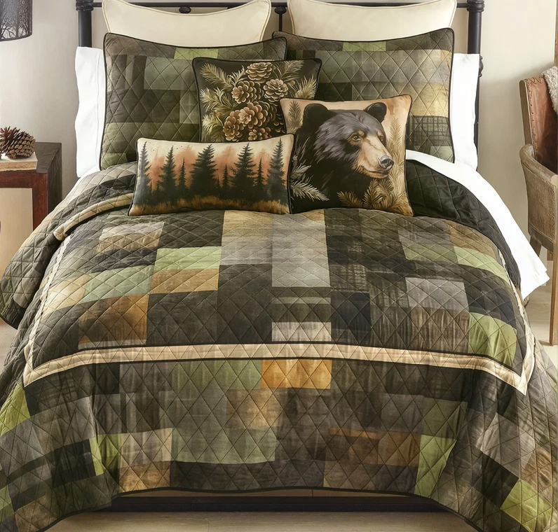 Rustic Forest Patchwork Quilt Bed Set - Queen