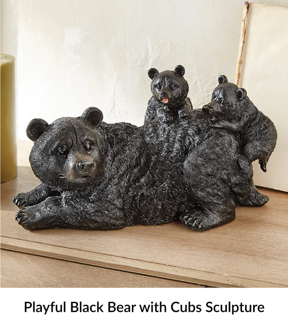 Playful Black Bear with Cubs Sculpture