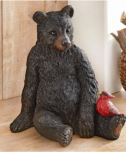 Black Bear & Cardinal Sculpture