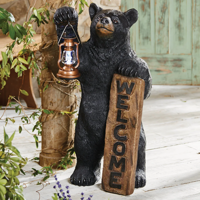 Welcome Bear Solar Lantern Sculpture