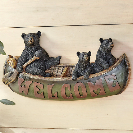Welcome Bear Canoe Wall Sculpture