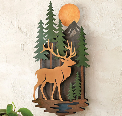3-D Elk Forest Metal Wall Art