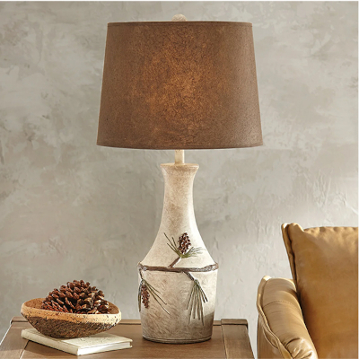 Rustic Pinecone Table Lamp - White