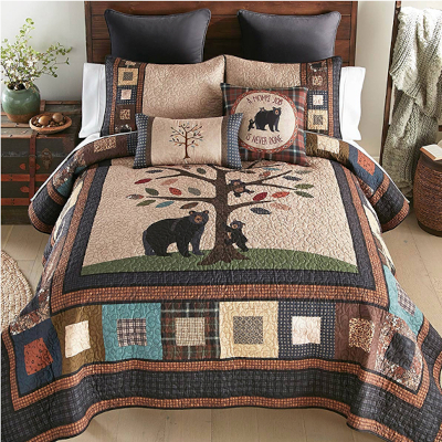 Black Bear Tree of Love Quilt Bed Set - Queen