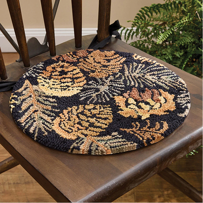Scattered Pinecones Hooked Chair Pad