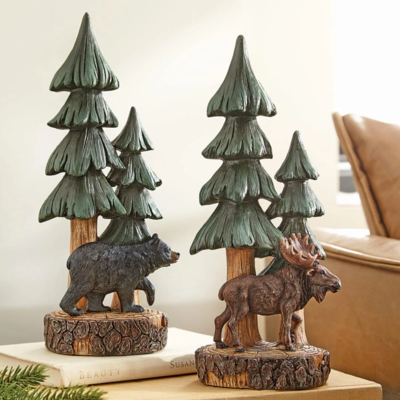 Bear & Pine Tree Sculpture | Moose & Pine Tree Sculpture