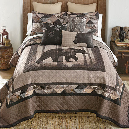 Black Bear Mist Quilt Bed Set - Queen