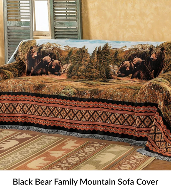 Black Bear Family Mountain Sofa Cover