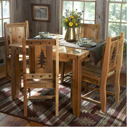 Barnwood Table & Chairs with Carved Trees (5 pcs)
