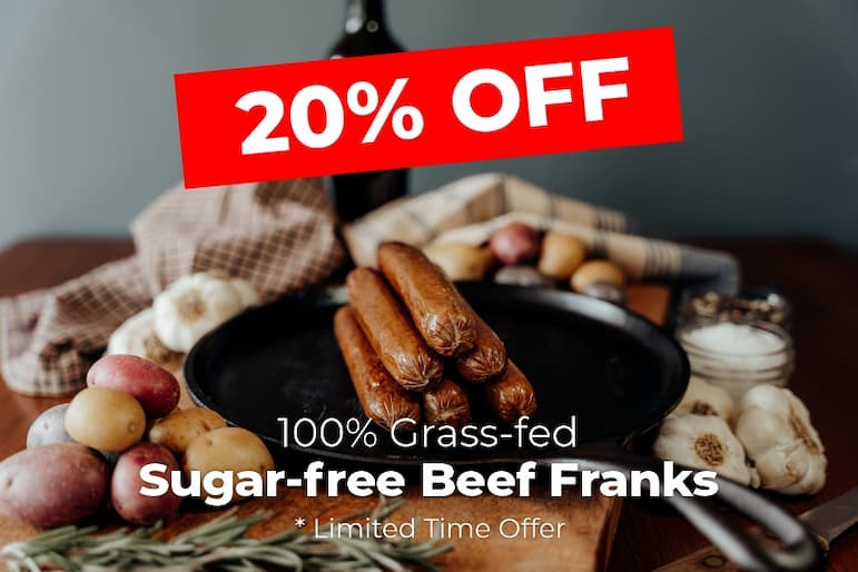 20% OFF sugar free beef franks