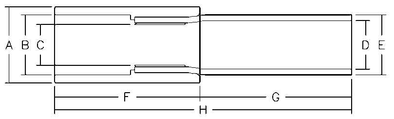 Series 735 PVC to HDPE transition fitting dimension diagram showing dimensions A through H