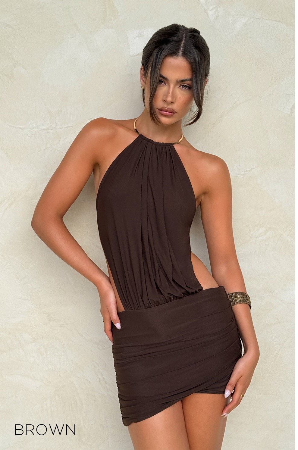 EVANNA MINI DRESS - BROWN