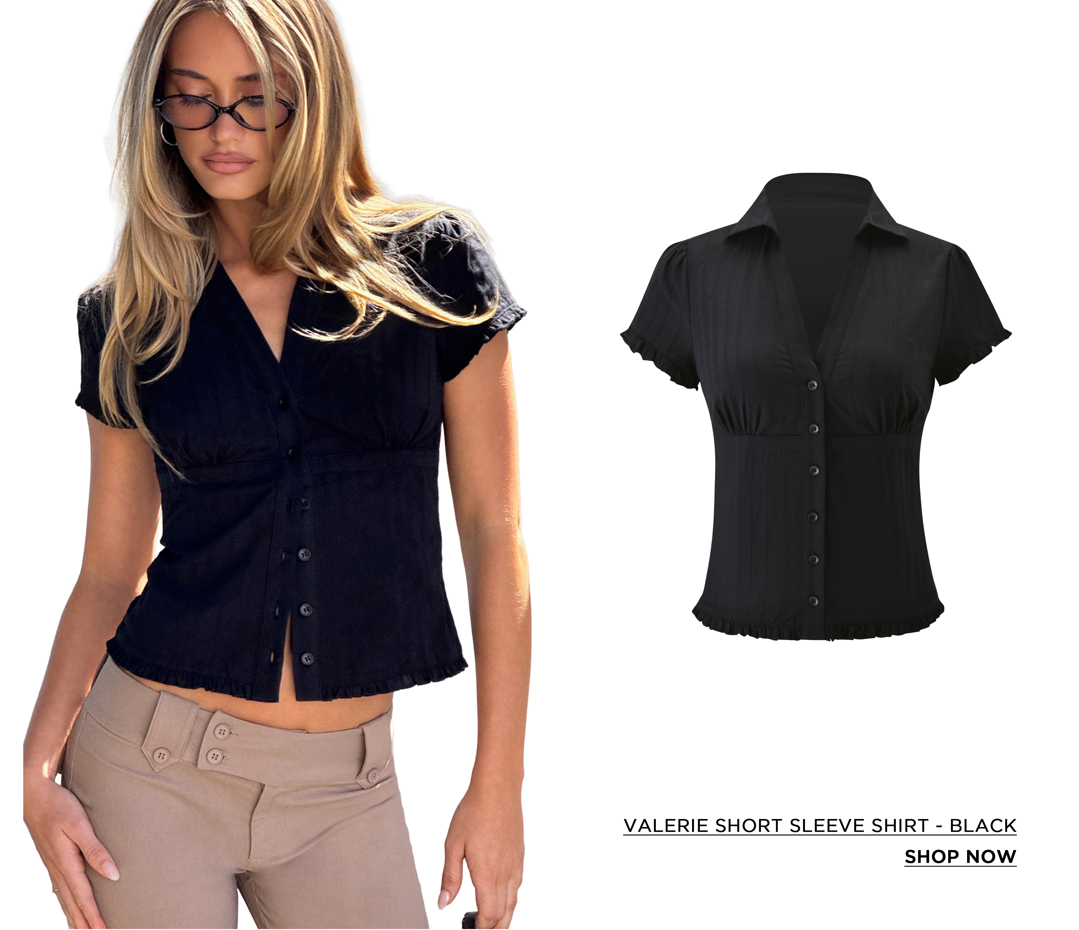 VALERIE SHORT SLEEVE SHIRT - BLACK