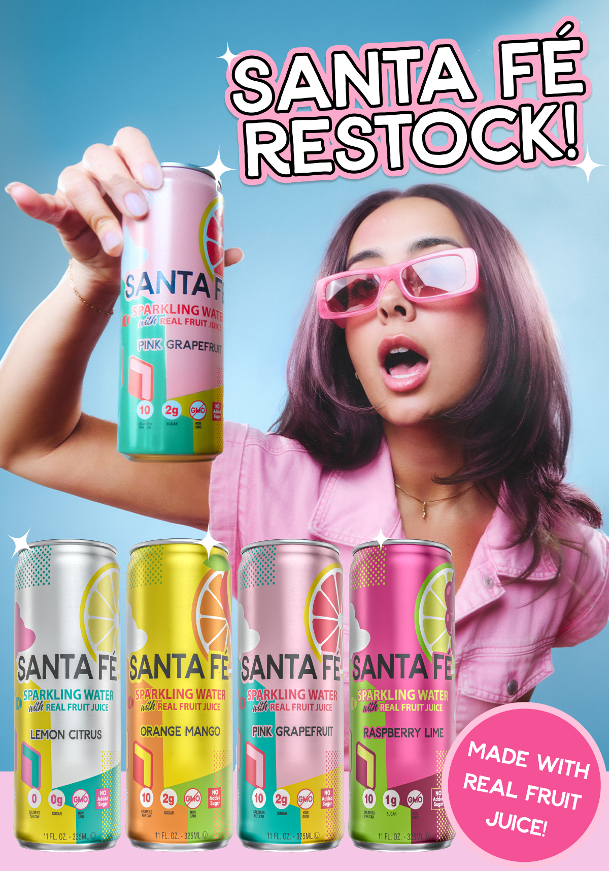 Santa Fe' Restock! Made with Real Fruit Juice! Our Sparkling Water. Shop Now.