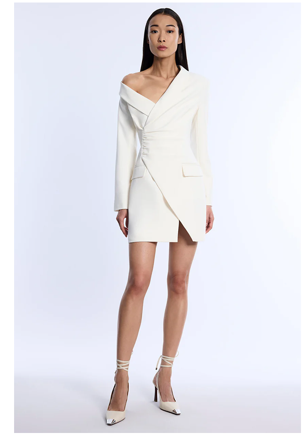 Asymmetrical Off Shoulder Dress in jasmine 
