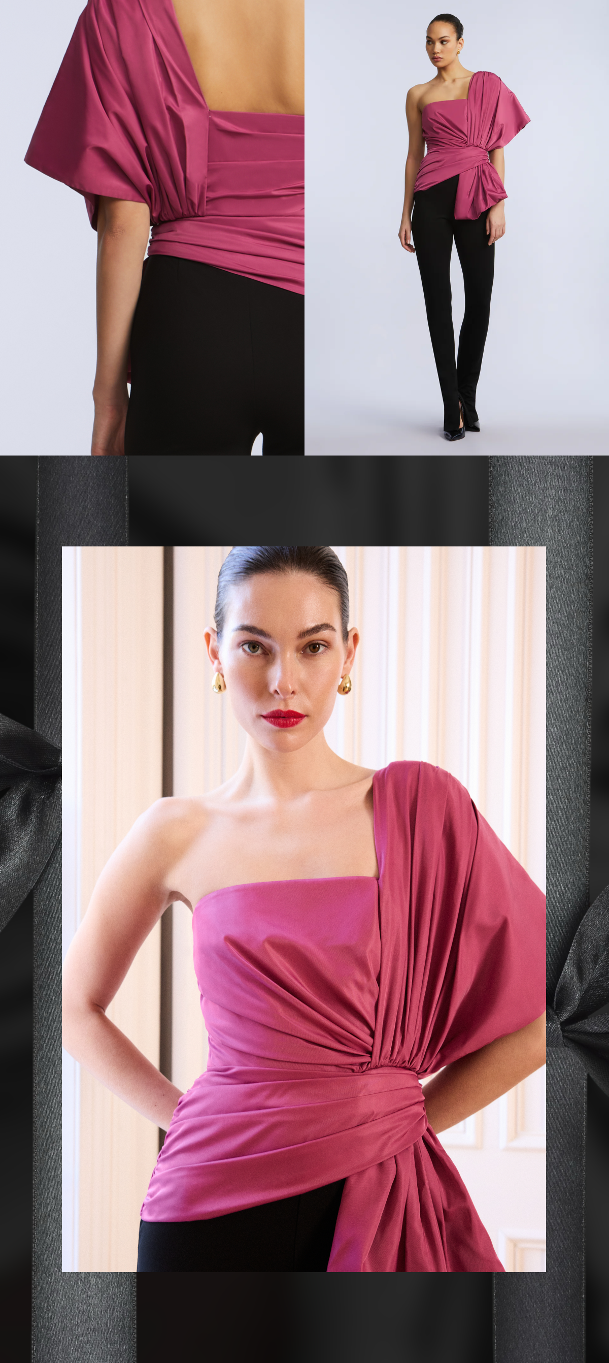 Shop the Bow Jumpsuit in Black & Red Violet Combo https://bcbg.com/collections/new-arrivals/products/bow-jumpsuit-in-black-red-violet-combo