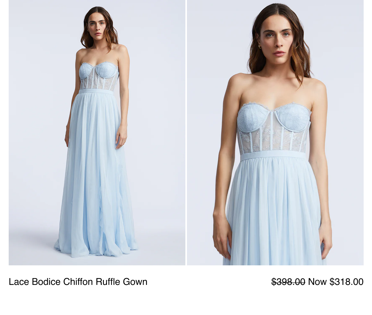 Lace Bodice Chiffon Rufle Gown