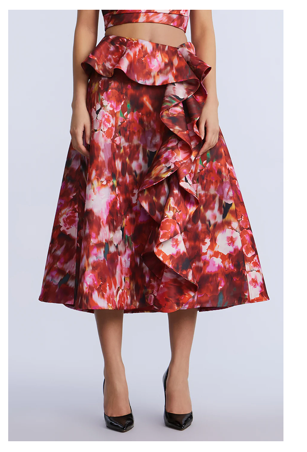 Printed Cascade Midi Skirt