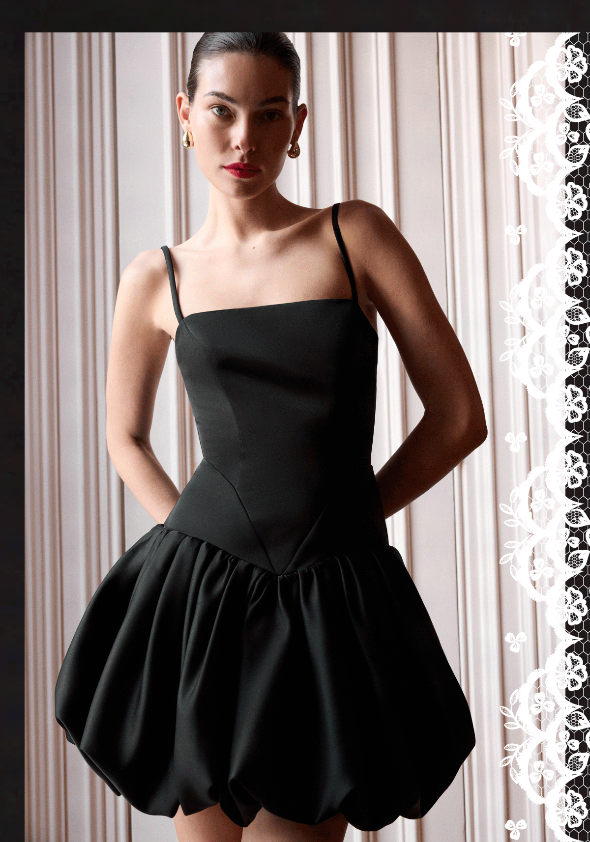 The Black Edit. Sculpted leather, soft satin, and silhouettes that walk the line between strength and seduction. These pieces speak in whispers but leave an echo—modern icons for nights that don't fade quietly.