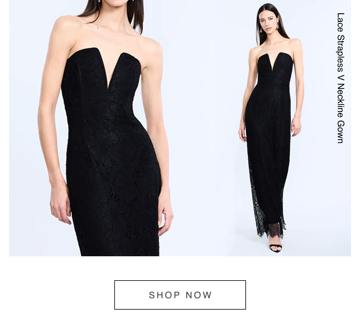 Lace Strapless V Neckline Gown