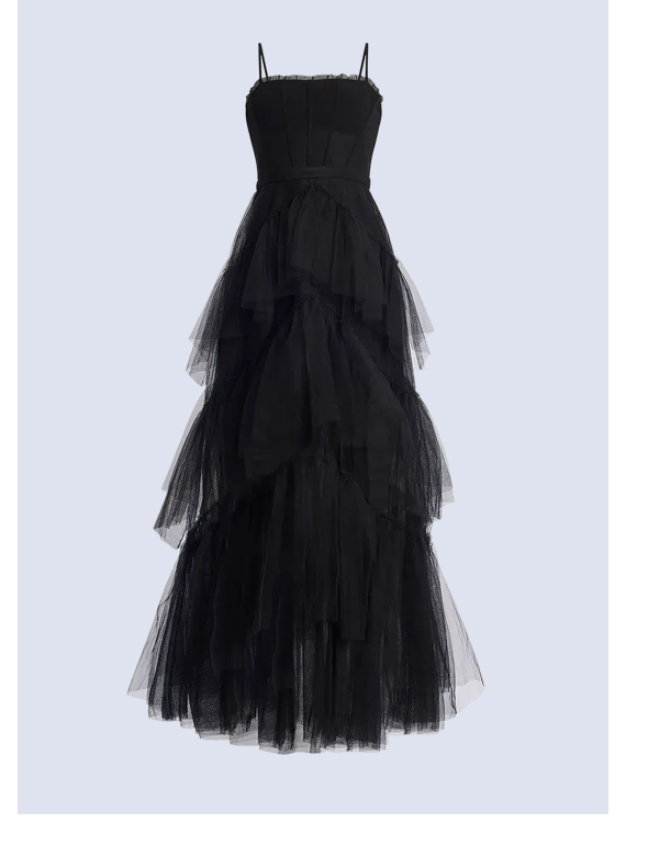 Oly Tiered Ruffle Tulle Evening Gown