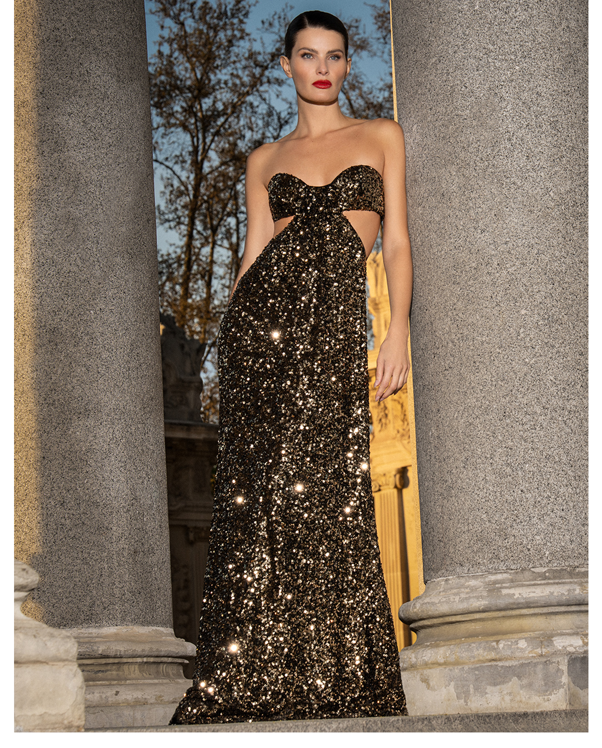 Sequin Strapless Gown