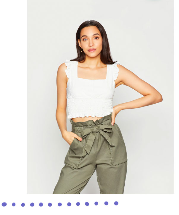 POINTELLE RUFFLED SLEEVE SMOCK TOP