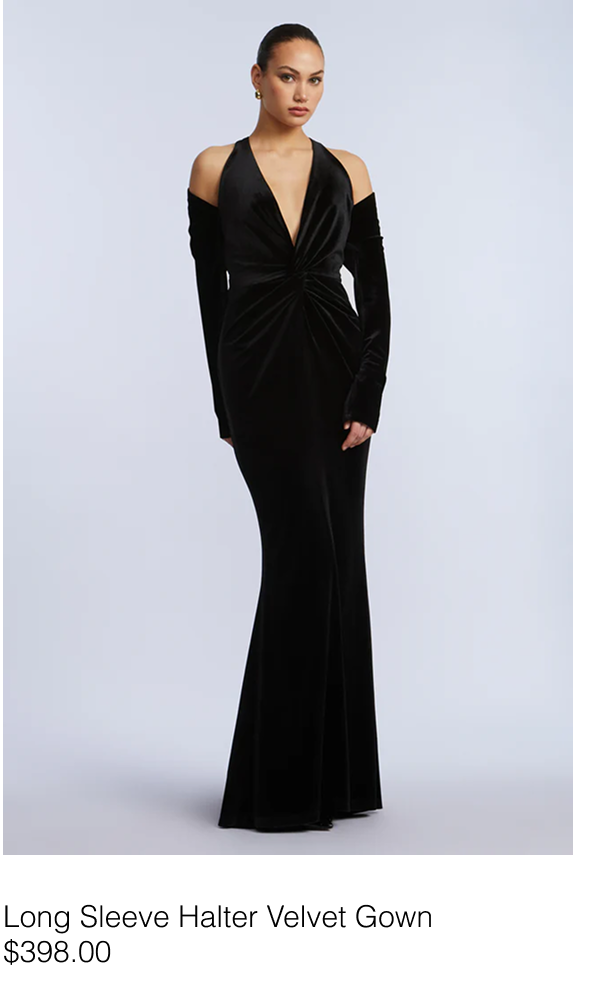 Long Sleeve Halter Velvet Gown
