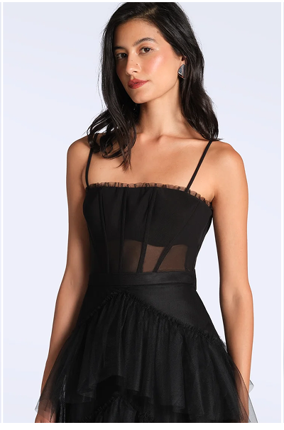 Oly Tiered Ruffle Tulle Evening Gown
