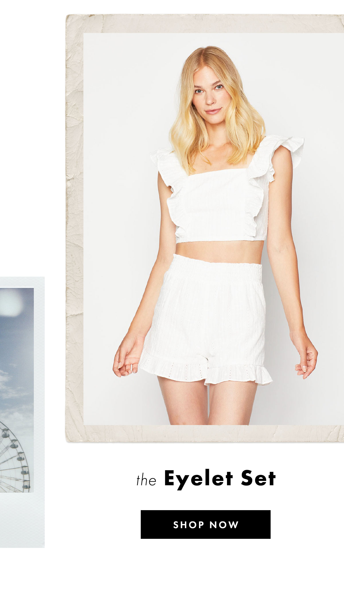 RUFFLE SLEEVE SMOCKED EYELET TOP