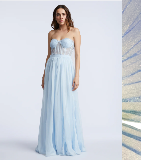Lace Bodice Chiffon Rufle Gown