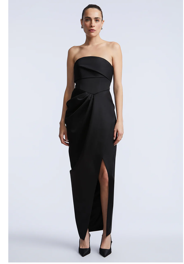 Solid Bodice Wrap Skirt Gown