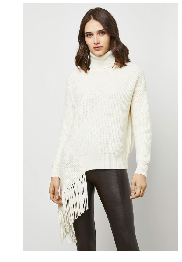  GARDENIA GARDENIA GARDENIA ASYMMETRICAL TURTLENECK FRINGE SWEATER