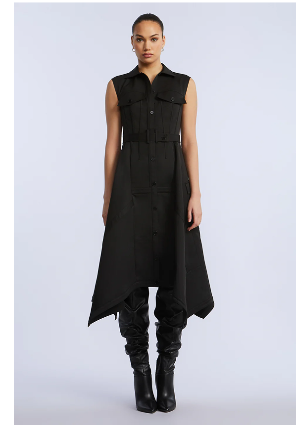 Scarf Hem Taffeta Twill Dress