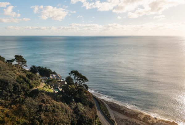 The exterior of architectural beach house Liminal by the sea in Seaton